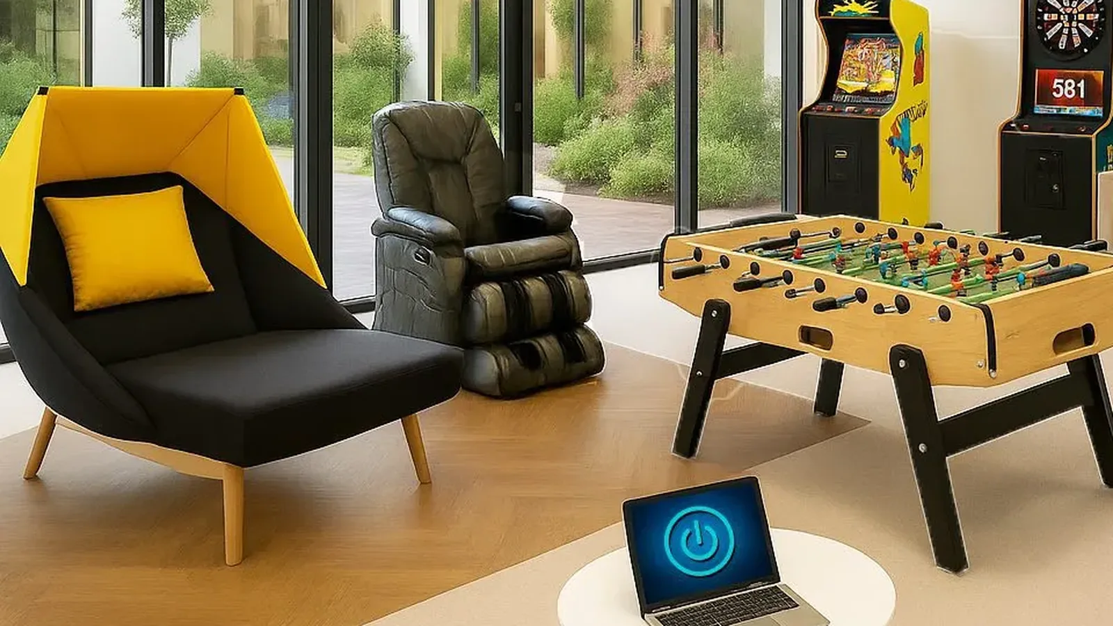 Fauteuil massant dans un salon de détente d'entreprise