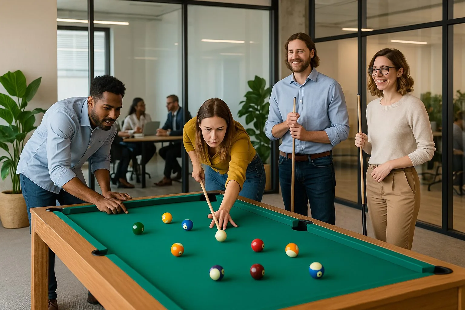 Collègues autour d'un billard dans un espace de pause