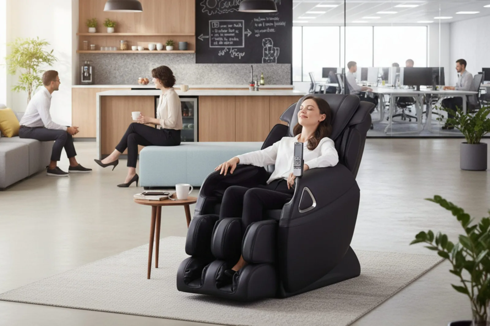 Fauteuil massant dans l'espace détente d'une entreprise