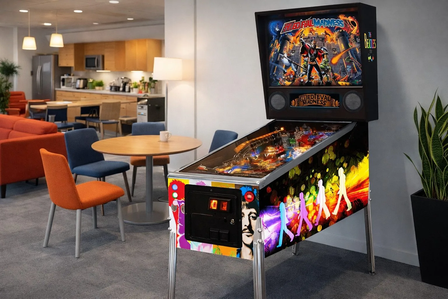 Flipper numérique installé dans la cuisine d'un bureau